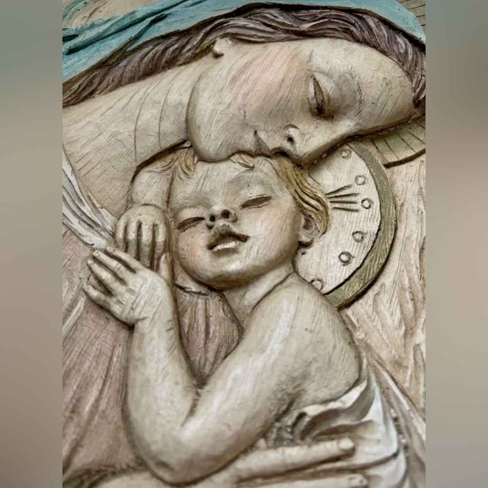 Vintage Bertagna Handpainted Religious Madonna Mary Jesus 18x13 Made In Italy - Picture 3 of 7